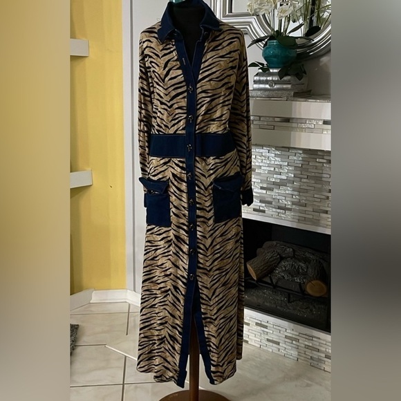 Vintage Karen T Design zebra and denim dress 1X - Picture 1 of 8